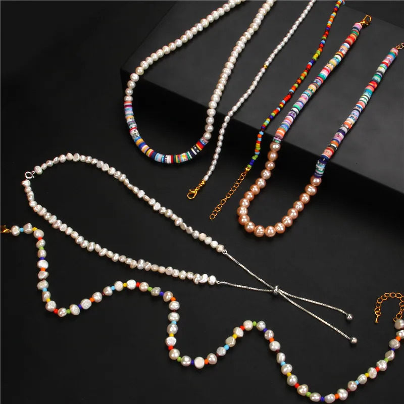 Colorful Bohemian Fashion Natural Pearl Necklace Soft Polymer Clay Bead Necklace 241018