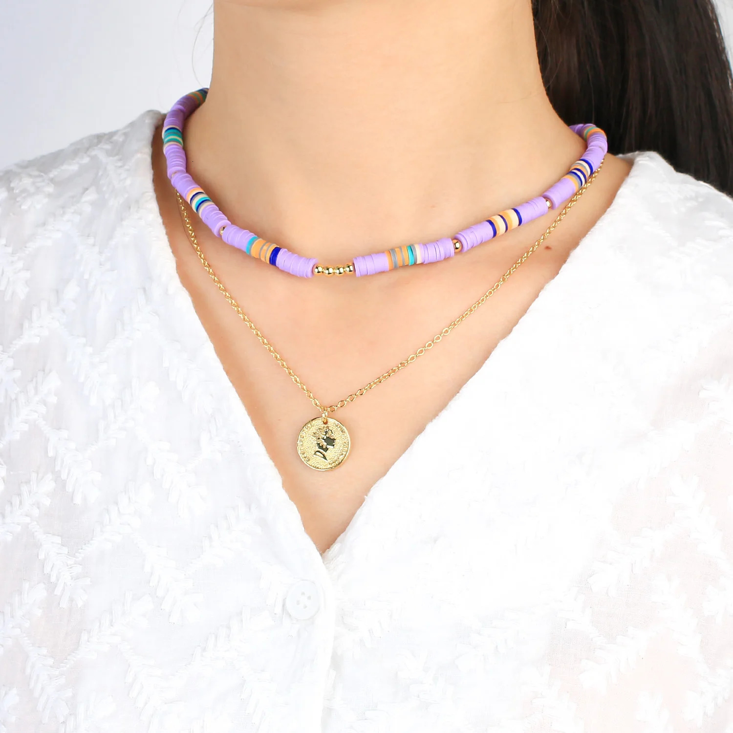 KELITCH Heishi bead necklace Bohemian womens necklace handmade rainbow color necklace polymer clay fashion jewelry wholesale 241018