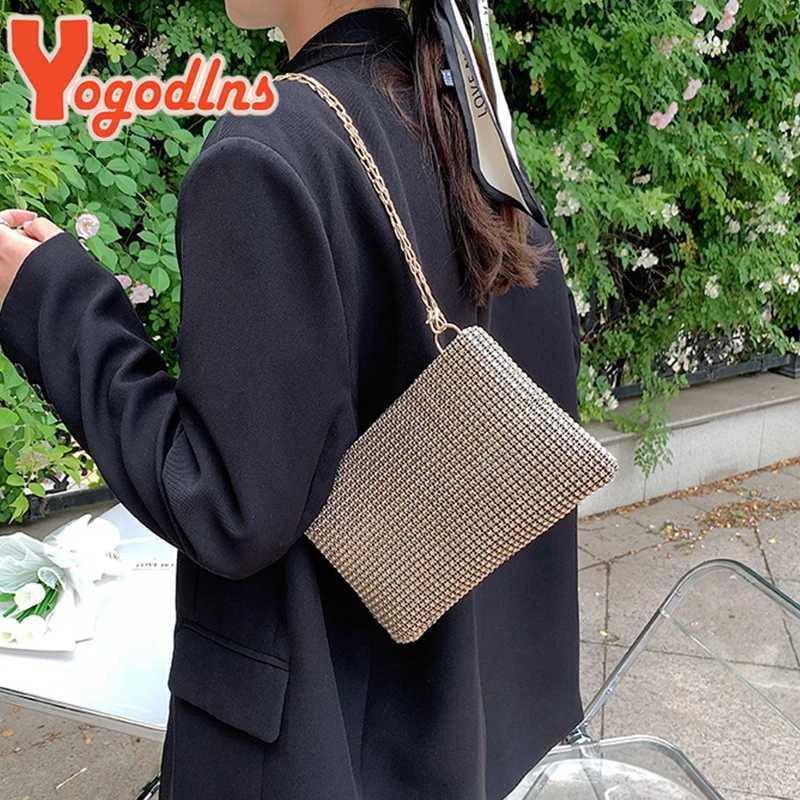 Yogodlns Trend Small Rhinestone Square Bag Metal Chain Shoulder Bag Luxury Design Shoulder Bag Cross Body Bag Diamond Coin Wallet Y241019
