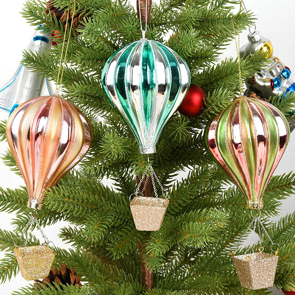Glass Material Christmas Gifts Xmas Tree Hanging Decoration Astronaut Air Balloon Globe Pattern Home Ornaments Pendan 241018