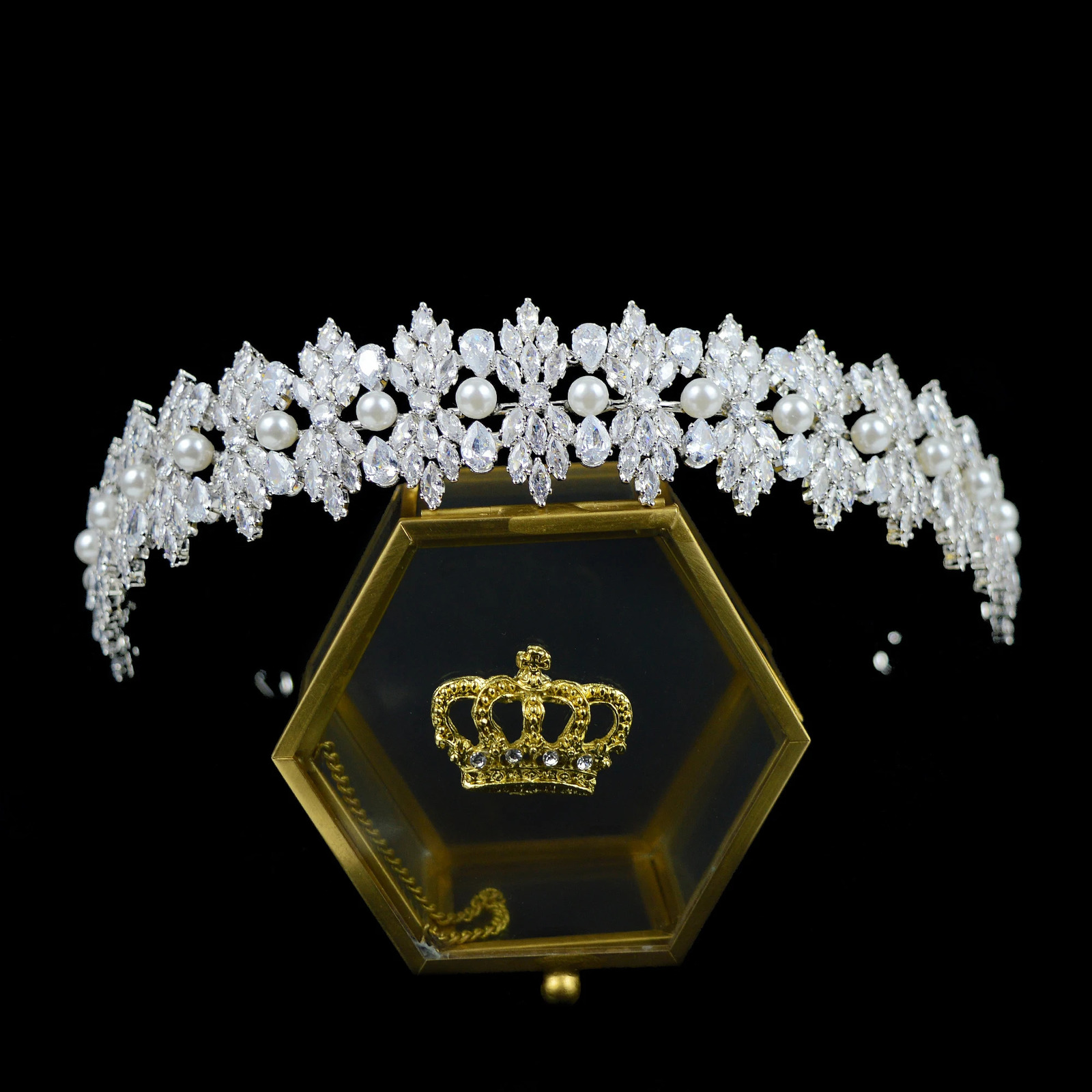 5A Zirconia Bridal Headband Wedding Hair Jewelry Accessories CZ Pearl Princess Bridal Headpiece Ball Crown Headpiece 241018