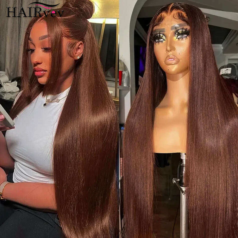 Chocolate Brown Straight Lace Front Human Hair Wig Frontal x Brazilian Wigs For Women Pre Plucked al s
