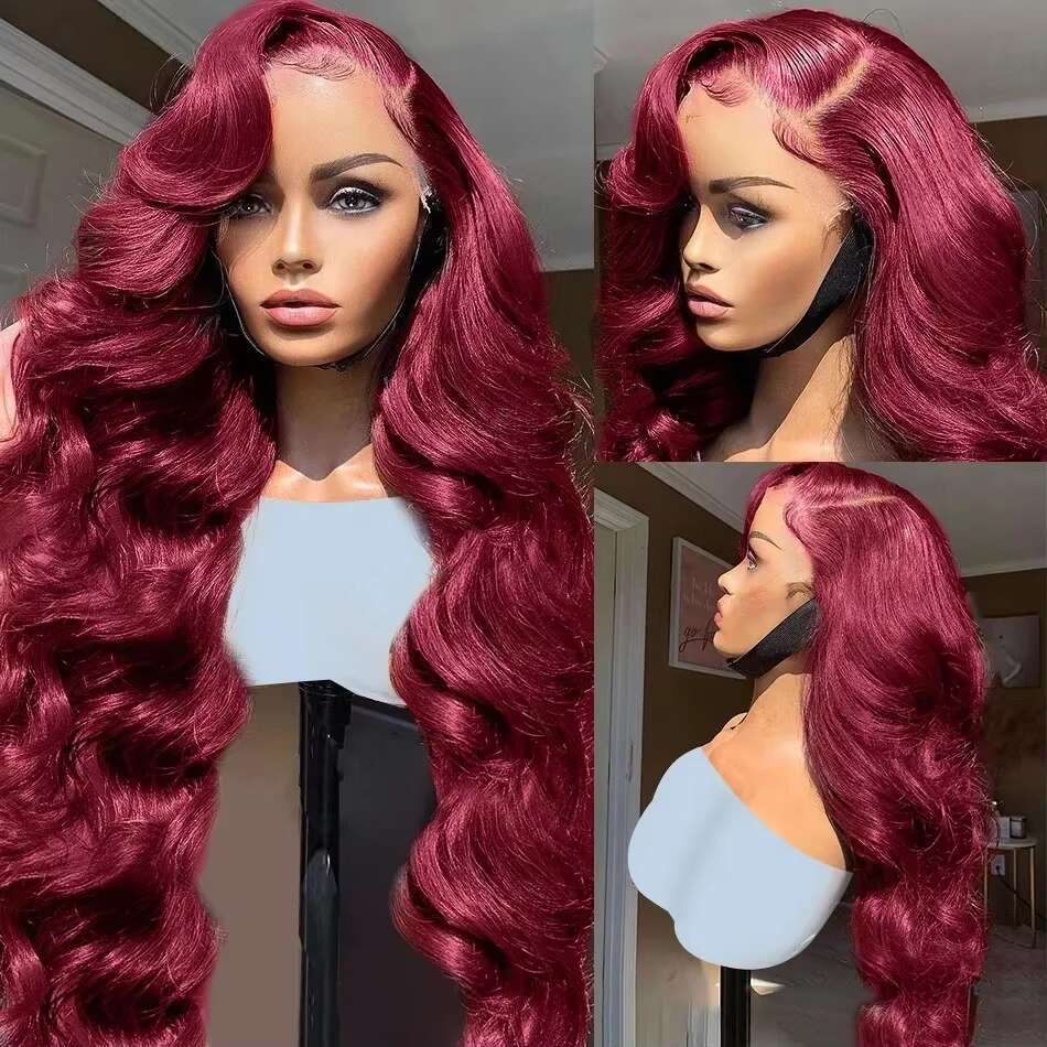 Luvin 99J Bury Body 13x4 13x6 Lace Frontal 30 32 Inches Water Wave 200% HD Transparent Human Hair Wigs For Women