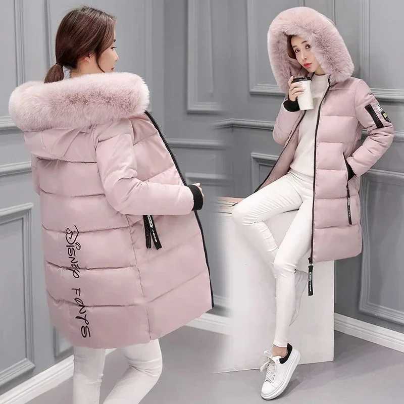 2023 Winter Jacket Women Parka Big Fur Collar Hooded Thick Warm Long Female Coat Casual Outwear Down Cotton Jacket ParkasX241019