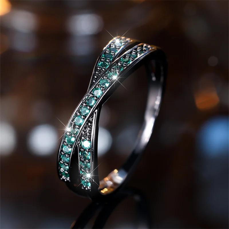 Minimalist Stacking Crossed Wedding Bands Black Gold Silver Color Blue Red Green Stone White Zircon Thin Rings For Women Jewelry 241010