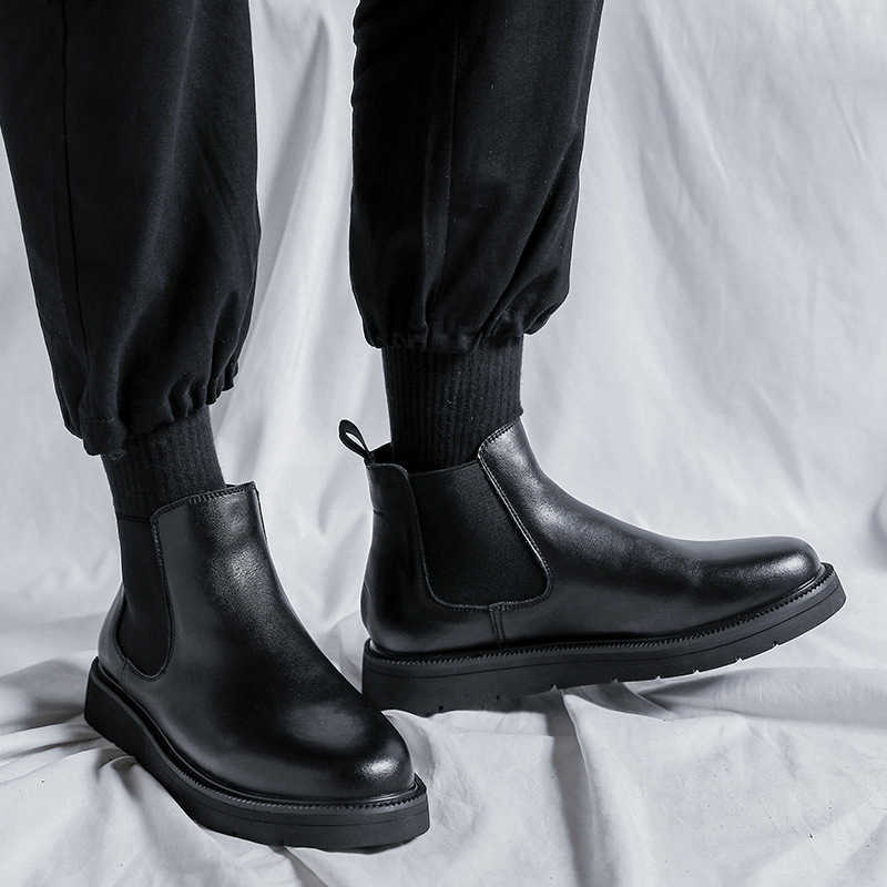 Martin Boot English Style Chelsea Short Boots Mens Loose Ankle Boots High Top Versatile Chimney Boots Motorcycle Work Shoes Fashion Boots 240927