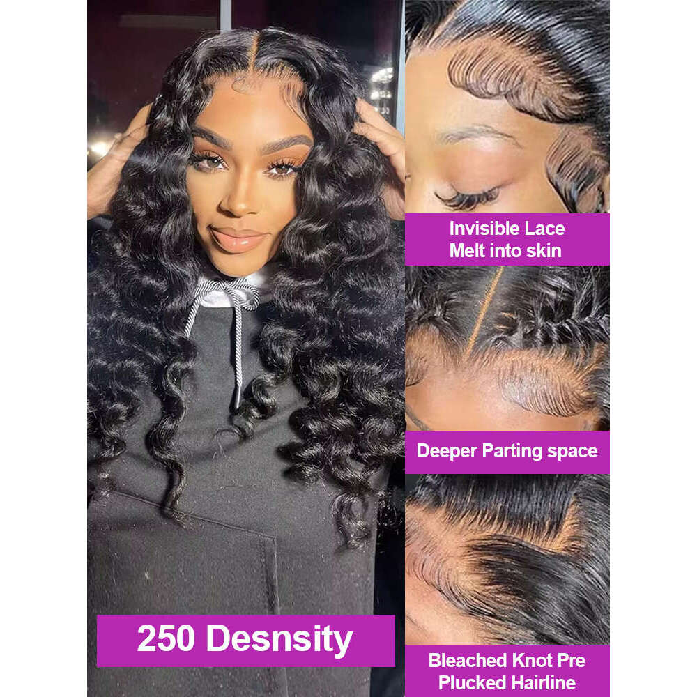 40Inch 250 Density Nature Water Curly 13x4 13x6 HD Loose Deep Wave Lace Frontal Human Hair Wigs For Women