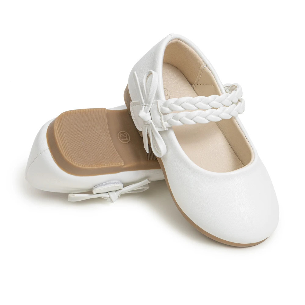KIDSUN Fashion White Kids Girls Dress Shoes PU Leather Princess Wedding Party School Low Heel Flats for Little Big 241018