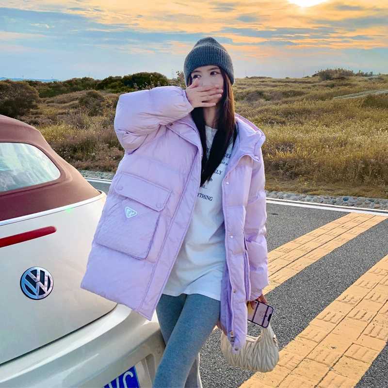 Womens Down Jacket Winter New Outerwears Korean Simple Casual Stylish Down Coats Thickened Warm Hooded Mid-length Puffer CoatsX241019