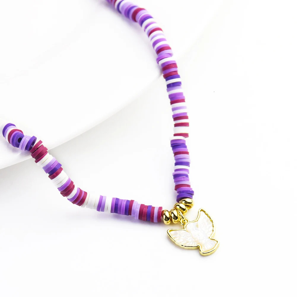 Real Shell Eagle Pendant Necklace Mother of Pearl Bird Charm Mop Purple Polymer Clay Chain Womens Party Jewelry Gift 241018