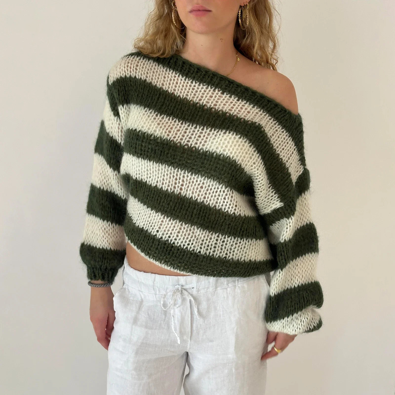 Women Y2k Oversized Striped Sweater Color Block Crew Neck Long Sleeve Pullover Jumpers Cute Retro Preppy Streetwear 241010