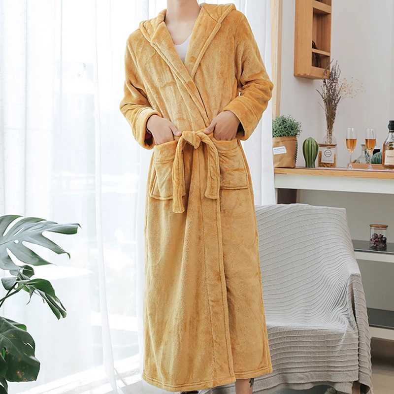 Mens Bathrobe Winter Plus Size Long Coral Fleece Kimono Warm Flannel Bath Robe Cozy Robes Night Sleepwear Women Dressing GownXJ241018