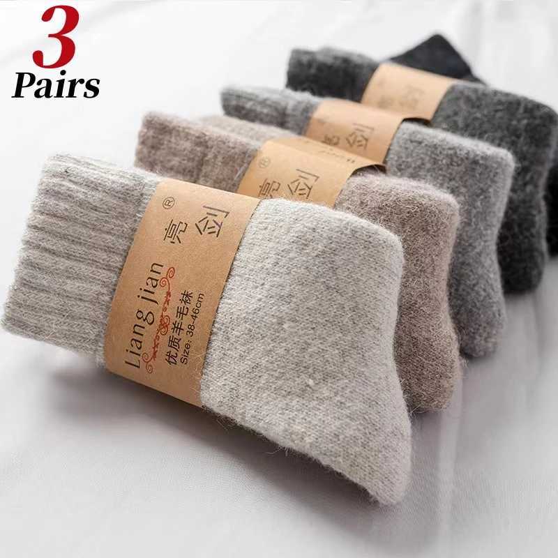 3Pairs/Mens Socks Winter Warm Solid Color Wool Thermal Socks Super Thick Snow Socks Comfort Happy Long Tube Wool Socks EU38-46XJ241019
