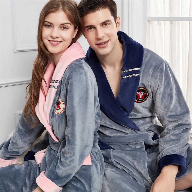 Thickened Long Flannel Robe Large Size Lover Sleepwear Winter Coral Fleece Nightwear Kimono Bathrobe Loose Home Wear Lounge WearXJ241018