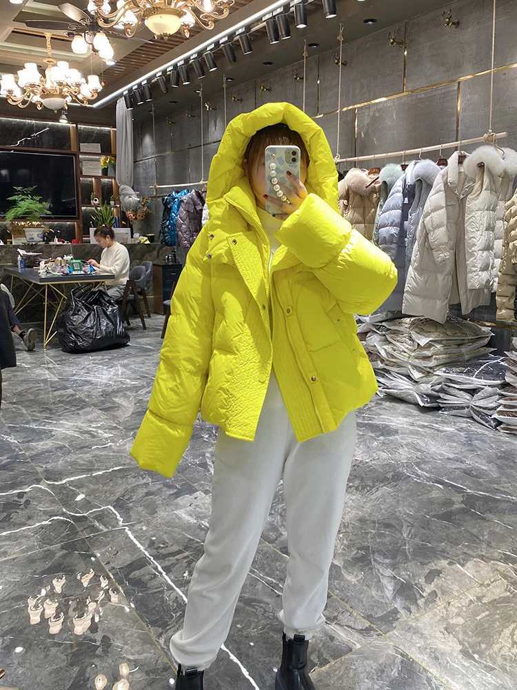Thicken Down Jacket Women Winter Short White Duck Down Coat Hooded Parka White Black Yellow Khaki Loose Warm Coat 2023X241019