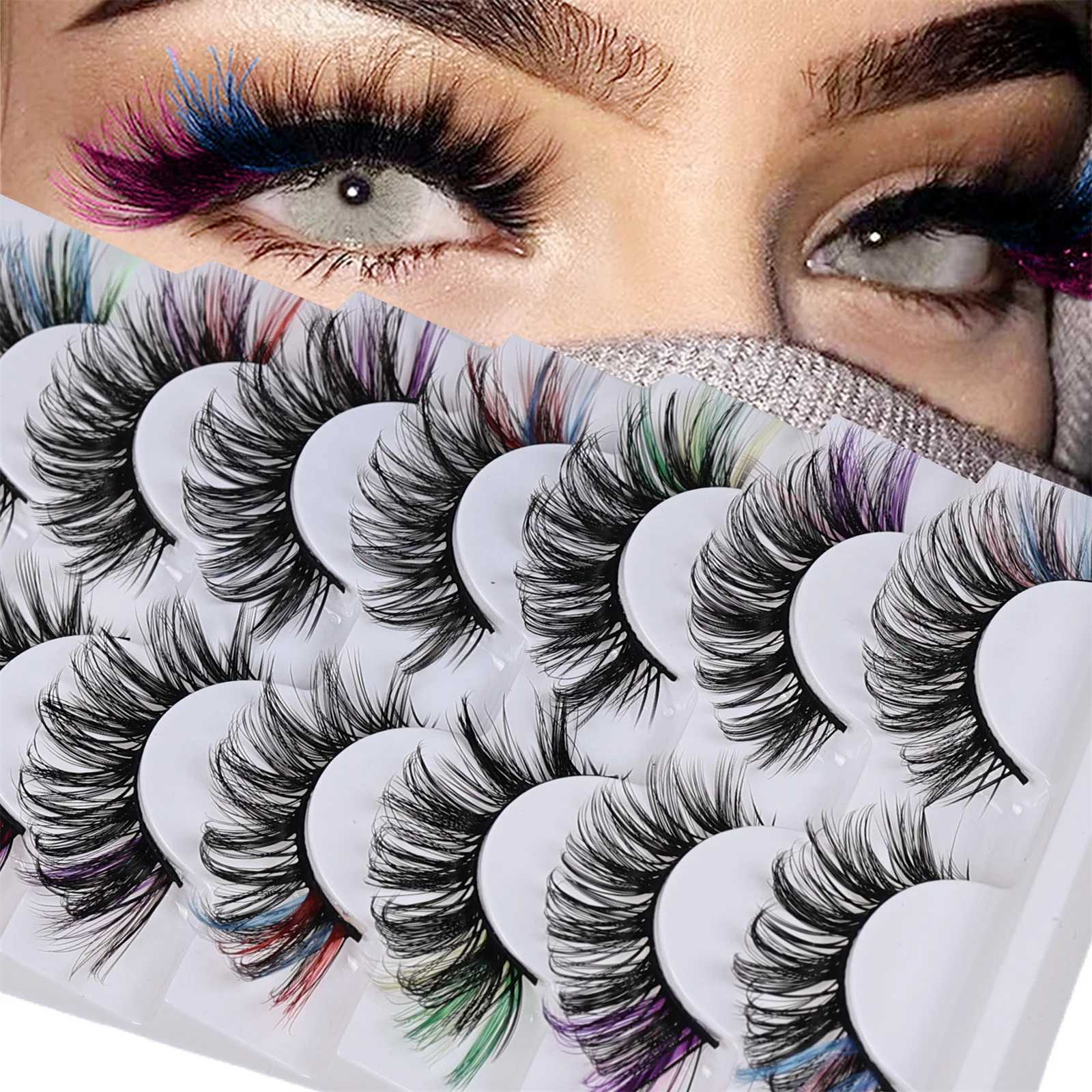 7pairs Colorful False Eyelashes 3D Faux Mink Fluffy Eyelashes Russian Natural Thick Fluffy LashesXJ241019