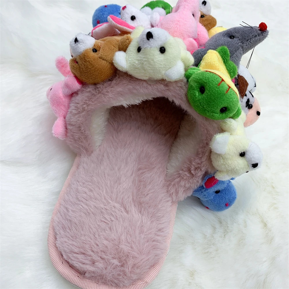 Home Slide Womens Cotton Slide Fur Flip Slippers Home Shoes Cute Teddy Bear Slide Plush Pantuflas Womens Slide 241018