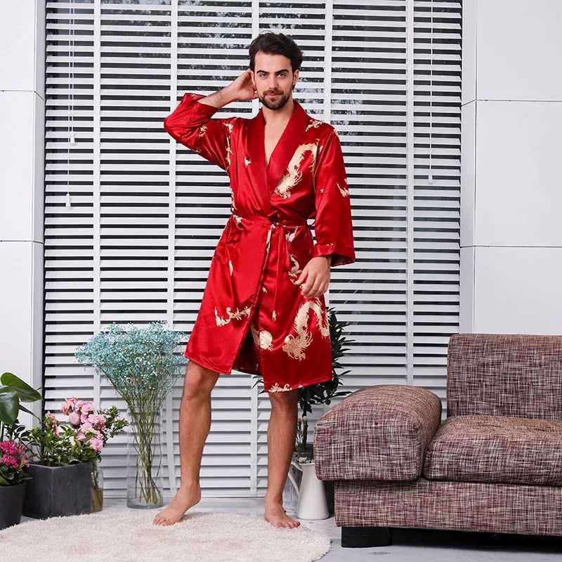 Silk Sleepwear Bathrobe Long Sleeve Pajamas Summer Nightgown Men Clothing Robe Print Silk Pajamas Ice Silk Loungewear NewXJ241018