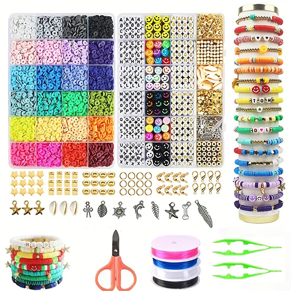 7200 pieces prefabricated friendship bracelet making kit with polymer beads and charm - Christmas and Halloween handmade gift set thank you 241018