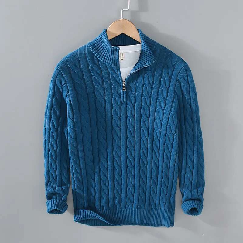 Autumn And Winter New Half High Neck Thickened Thick Needle Men's Zipper Loose Large Versatile Pullover Knitted Sweater