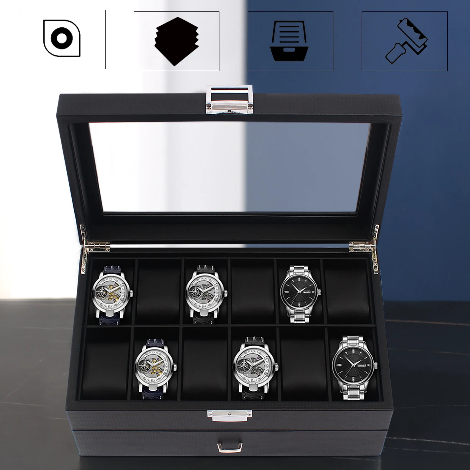 24 slot mens watch storage box large jewelry display box organizer black 241018