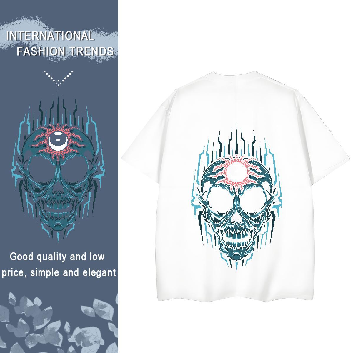 Fashion T shirt 100% Cotton 230g Crew Neck Casual Beach skull Womens Tshirts Loose fit Cartoon Print Top Shirts