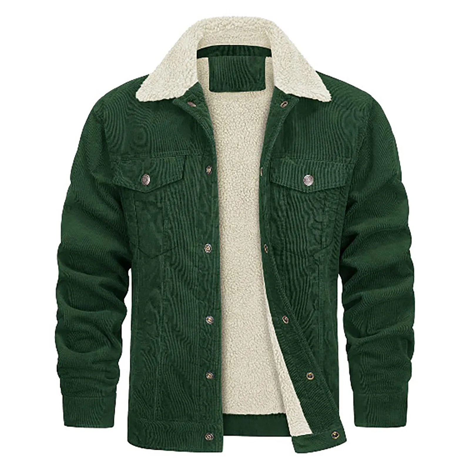 Thick wool lined mens denim jacket with Sherpa lining winter jacket with lapel fashionable solid color multi pocket jacket 241007