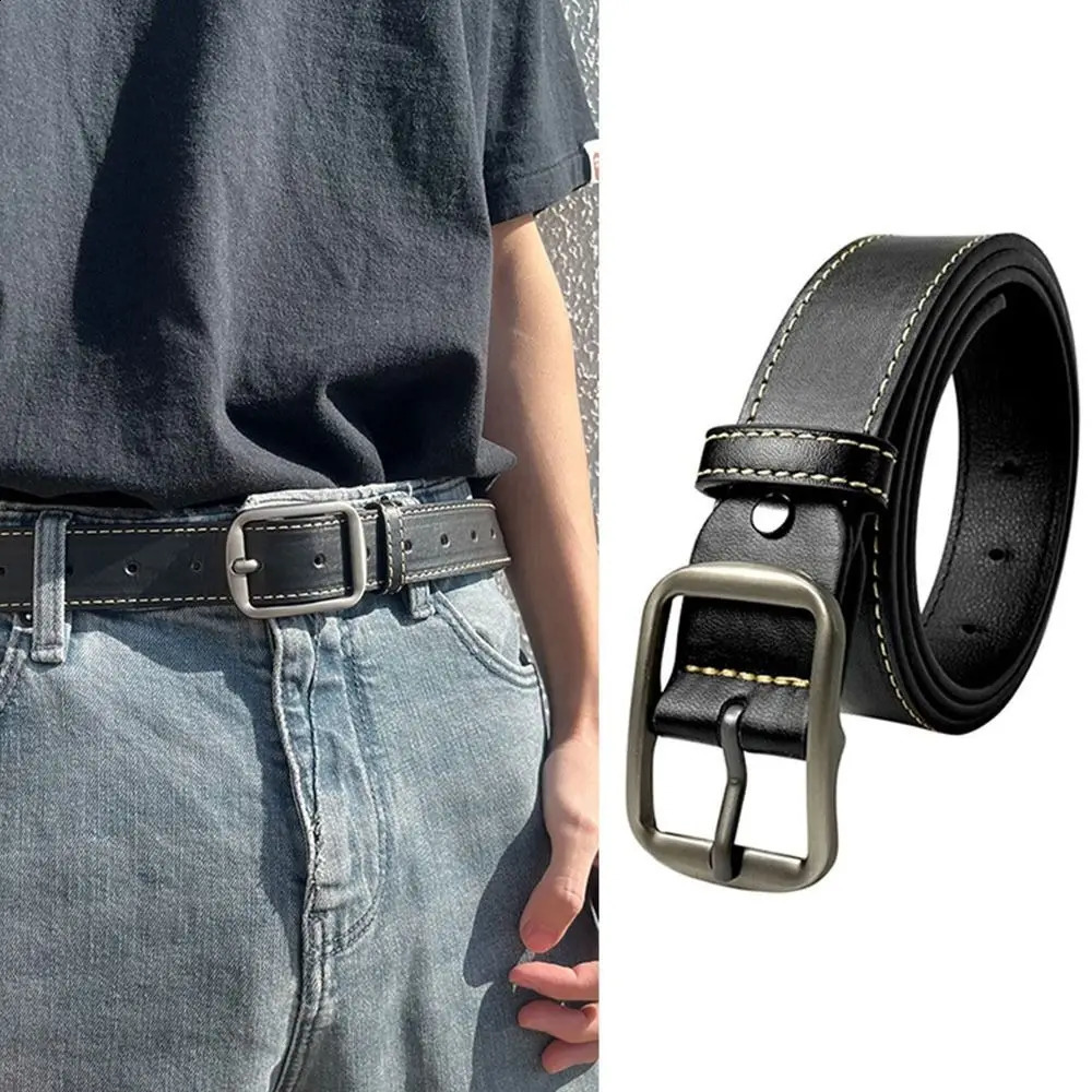 Leather Belt For Men Pin Buckle Jeans Black Chic Ladies Vintage Strap Waistband 241019