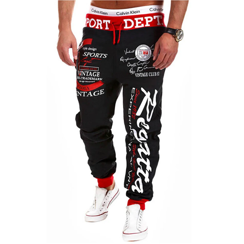 Men's Gym Fitness Hip Hop Casual Jogging Pants Letter Print Sport Slim Fit Baggy Trousers Sportwear Sweatpants Jogger
