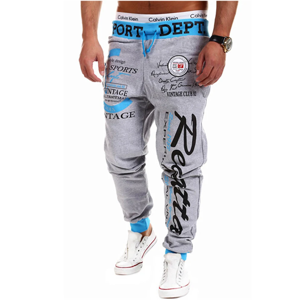 Men's Gym Fitness Hip Hop Casual Jogging Pants Letter Print Sport Slim Fit Baggy Trousers Sportwear Sweatpants Jogger