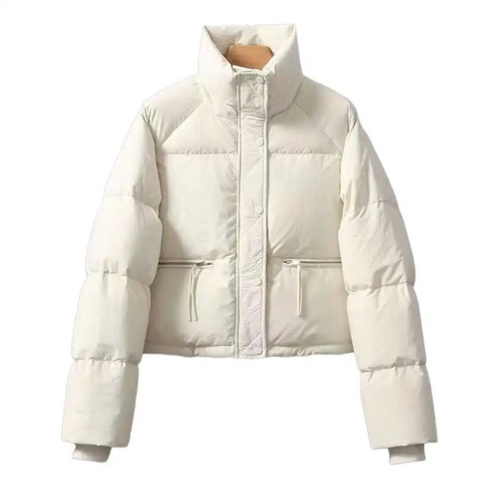 Women Winter Cotton Coat Thickened Padded Stand Collar Neck Protection Short Windproof Long Sleeve Down Jacket 241007