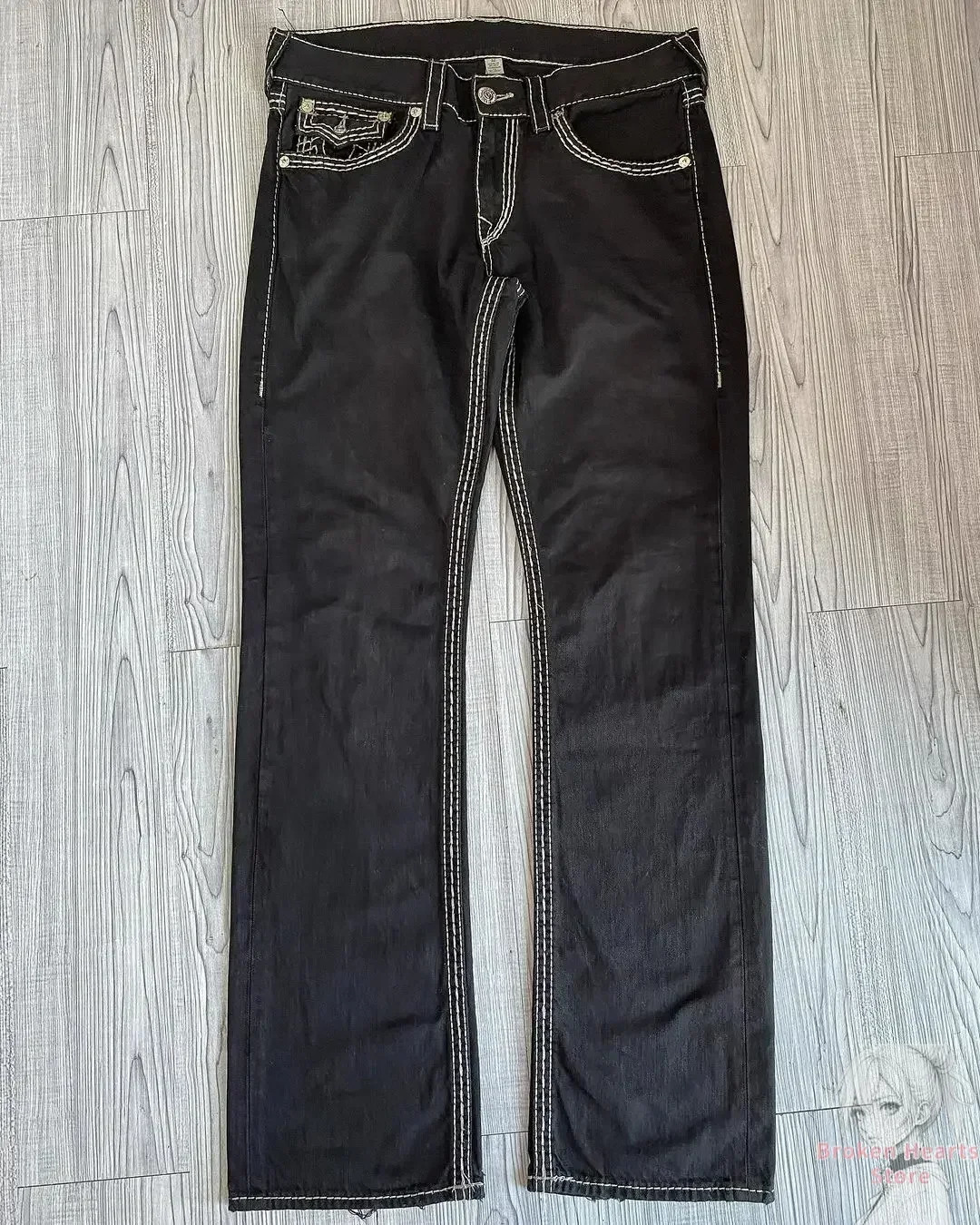 Retro Gothic Fashion Embroidered Denim Pants Beautiful Y2k Straight Leg Wide Leg Jeans Hip Hop Street Casual Mens Wear 241019