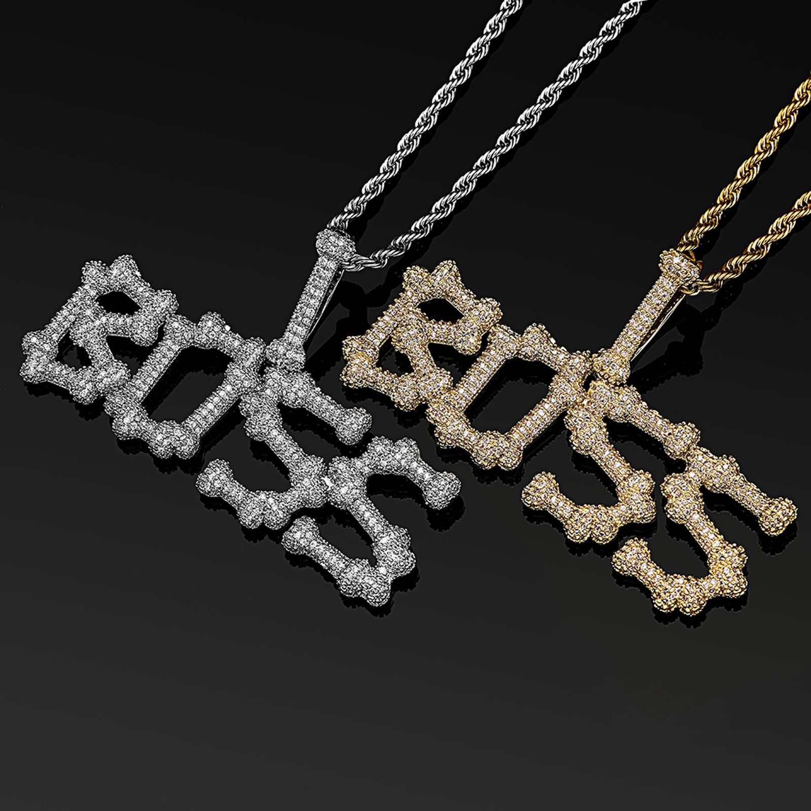 Grandbling Customized Name Necklace Bone Shape Letter Personalized Pendant Hip Hop Jewelry for Women Men Drop 241019