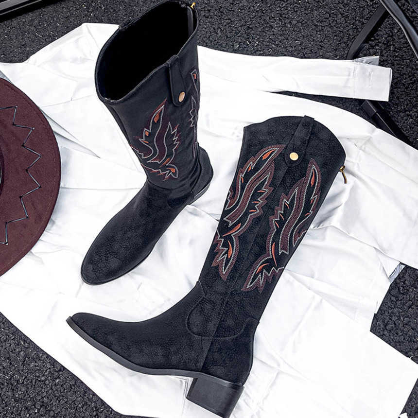 Fashion Boots Embroidered High Martin Boots For Women Autumn Winter New Item Thick Heel Patterned Knight Boots Warm Boots 241008
