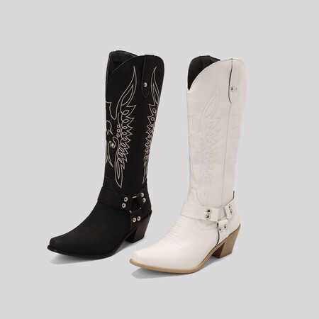 Fashion Boots Autumn Winter Embroidered Thread Martin Boots Thick Heel Western Cowboy Boots Ankle Boots 241008