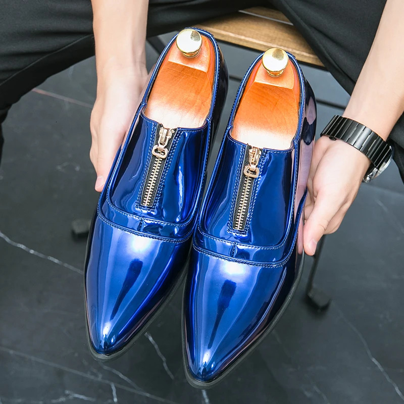 Wedding Dress Patent Leather Mens Gold Blue Red Ball Punk Rock Homecoming Party Oxford Shoes atos Hombre 241019