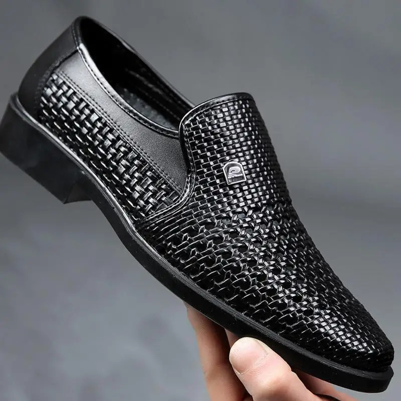 Soft soled Mens Sandals Leather Shoes Mens Business Hollow Dresses and Elderly Dad Shoes for Spring 241019