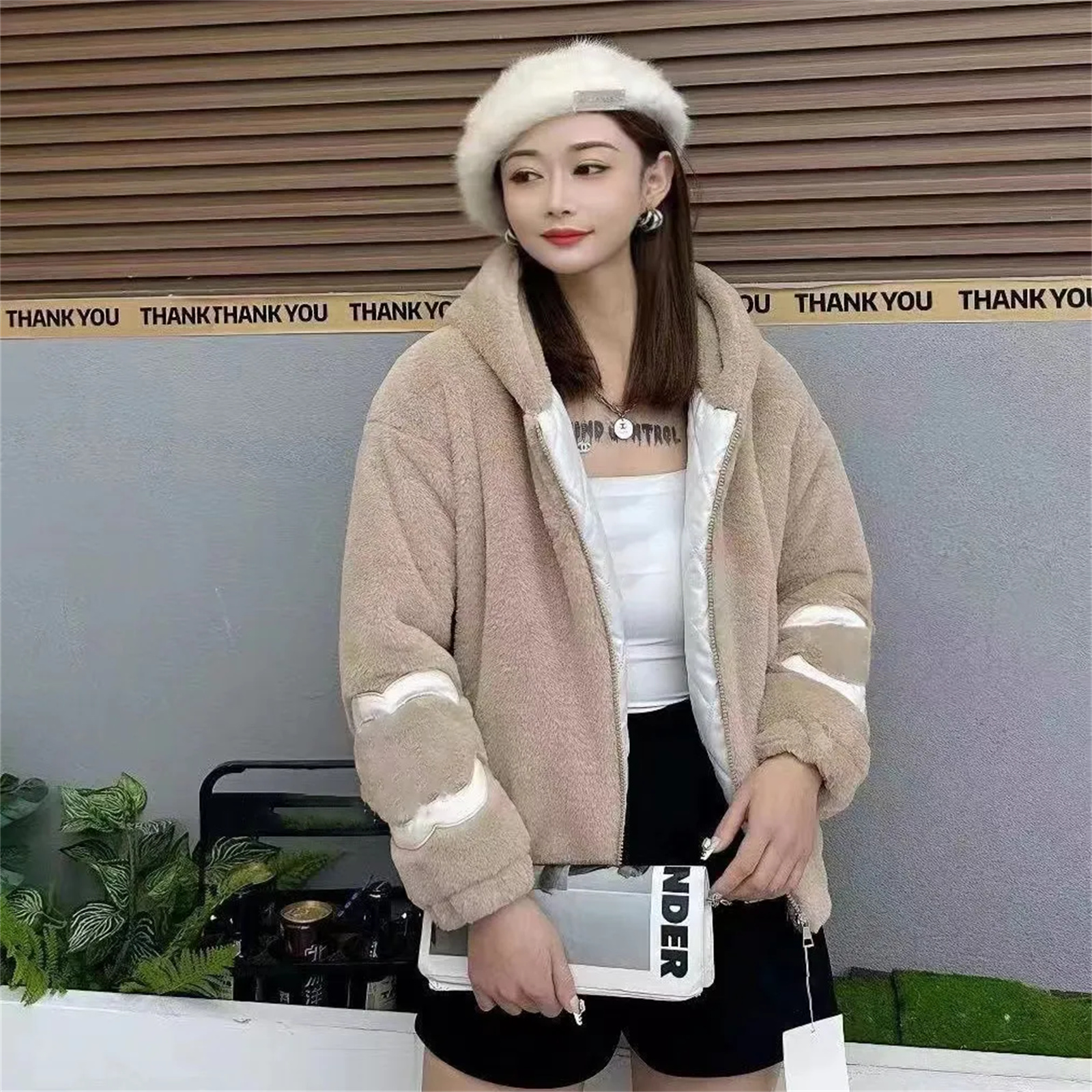 Womens jacket brand womens short jacket long sleeved standing collar cashmere top autumn winter Short Warm Loose Knitted Jacket Placket Coat Overcoat 