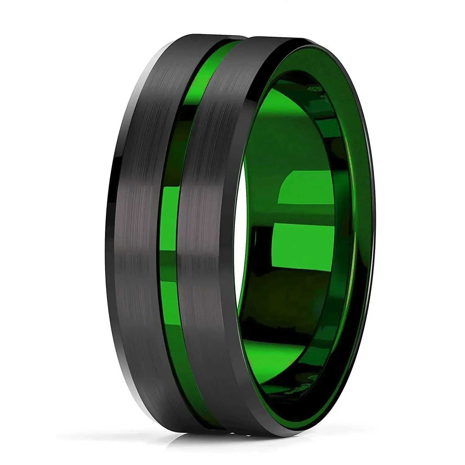 Fashionable 8mm black tungsten wedding Celtic dragon ring inlaid with green zircon ring mens stainless steel purple carbon fiber ring Y241019