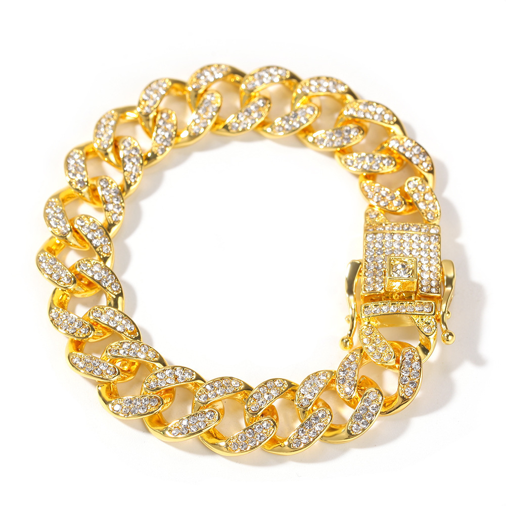 Hip Hop Bling Rhinestone Cuban Link Chian Necklace Mens Personalized Simple Gold Color Gemstone Mens Miami Curb Chains Punk Rock Grunge Jewelry Access