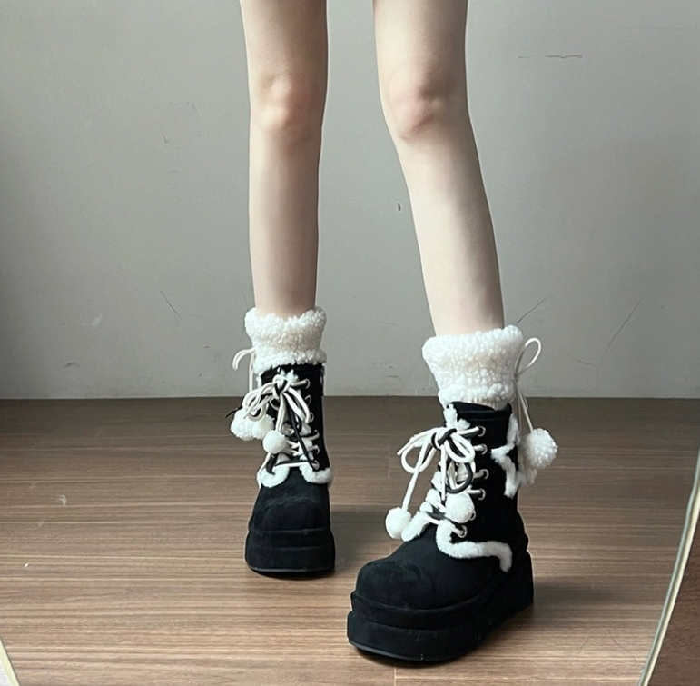 Women's 2024 Winter Fleece Star Print Fashion Boots: Warm, Trendy, Versatile, Thick Sole, Height Increase, Khaki e7d9