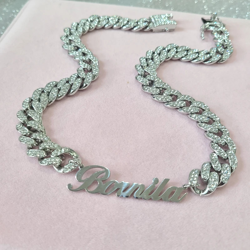 Grandbling Stainless Steel Customized Name Necklace with 12 MM Cuban Chain Personalized Word Choker Pendant Birthday Gift 241019