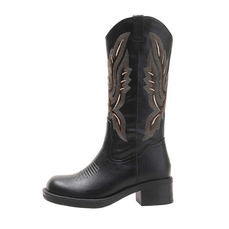 Fashion Boots New Western Cowboy Boots Embroidered Knight Boots Mid Leg Martin Boots Chelsea Boots Height Long Leg WoMens Boots 241008