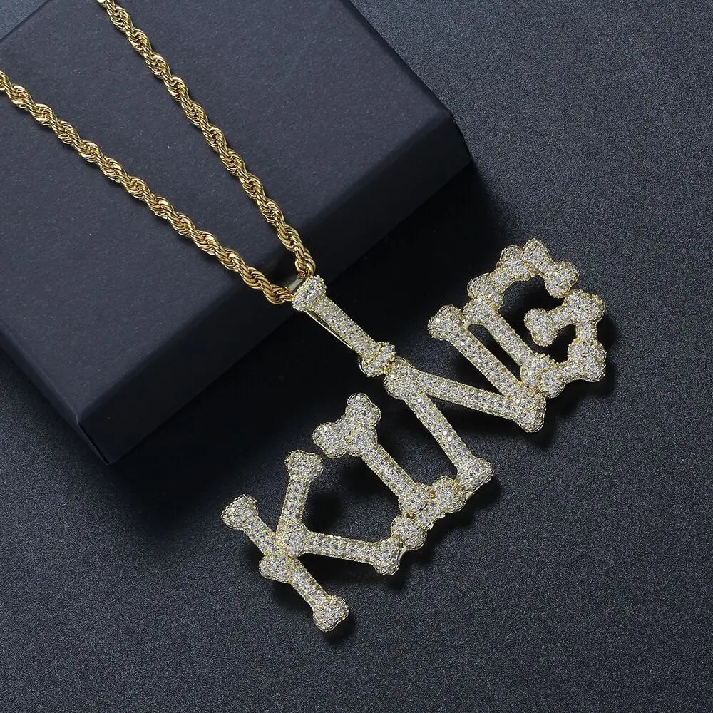Grandbling Customized Name Necklace Bone Shape Letter Personalized Pendant Hip Hop Jewelry for Women Men Drop 241019