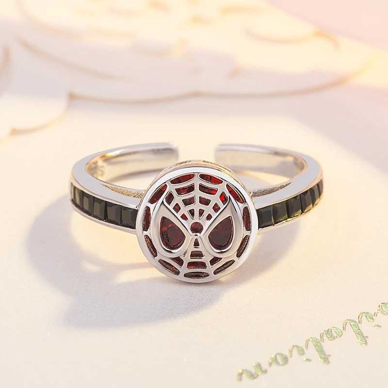 Creative Red Crystal Spider Web Men and Women Open Ring Fashion Punk Trend Party Jewelry Y241019