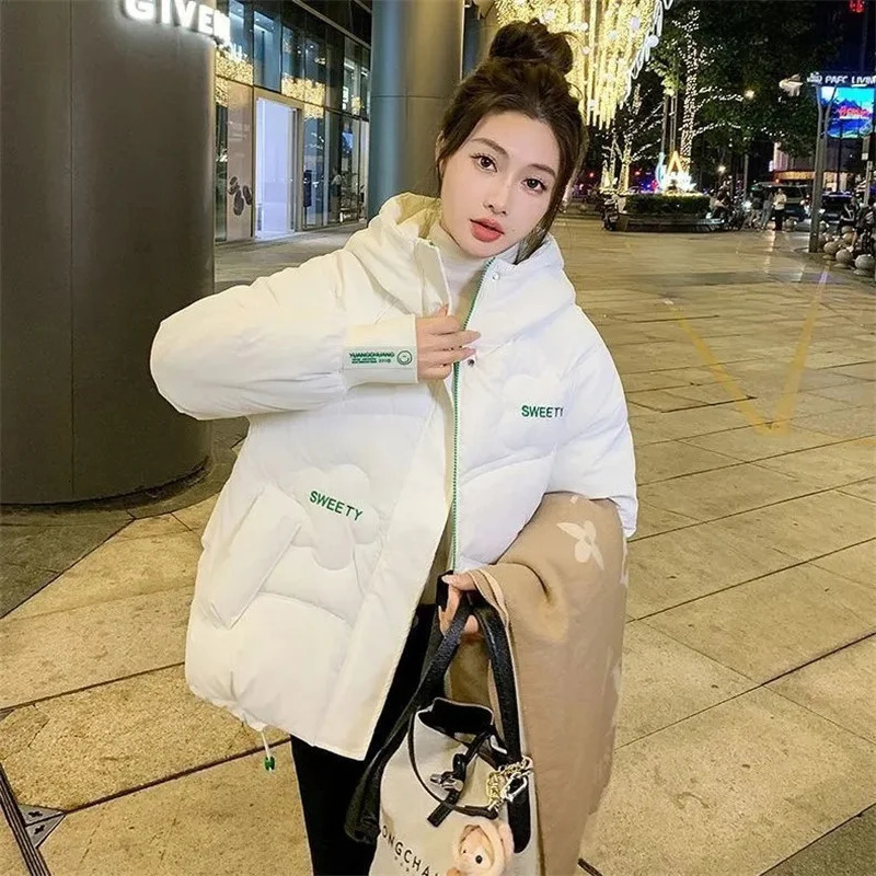 2024 Winter Jacket Women Puffer Warm Parkas Long Sleeve Female Casual Down Cotton Padded Short Hooded Outwear Ladies 241007