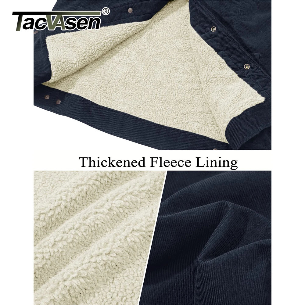 TACVASEN Mens Corduroy Jacket Soft and Warm Sherpa Wool Lining Collar Jacket Winter Truck Driver Cargo Work Clothes Multiple Pockets 241007