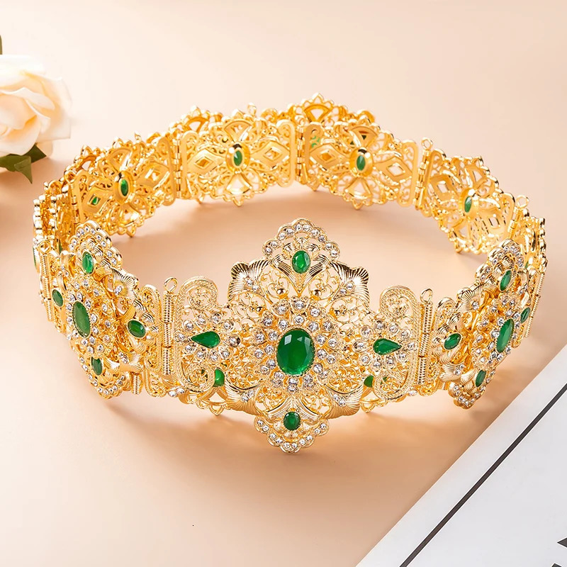Gold Moroccan Style Bridal Crystal Belt with Hollow Flowers Arad Wedding Derss Anniversary Kaftan Waist Chain Jewelry 241019