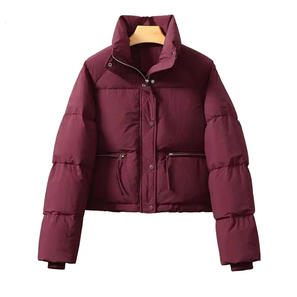 Women Winter Cotton Coat Thickened Padded Stand Collar Neck Protection Short Windproof Long Sleeve Down Jacket 241007