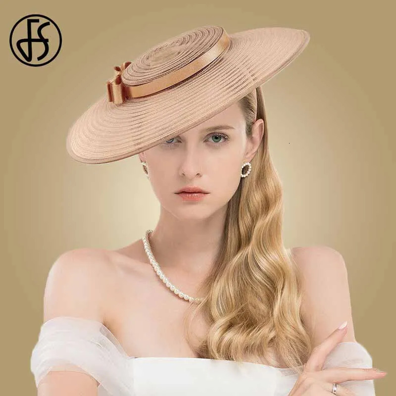 FS Cathedral Hat Wide Brown Hat Female Charm Elegant White Kentucky Ladies Bow Wedding Party Dress Fedoras 241019